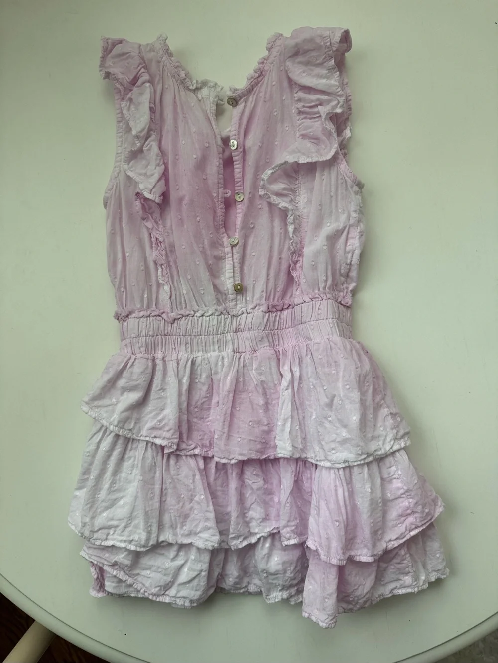 LoveShackFancy Light Pink Ruffled Tiered Casual Dress